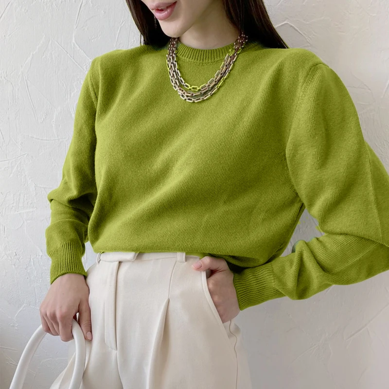 Hirsionsan Basic Khaki Knitted Cashmere Sweaters Women 2023 New Winter Loose Solid Ladies Pullovers Warm Casual Knitwear Jumper