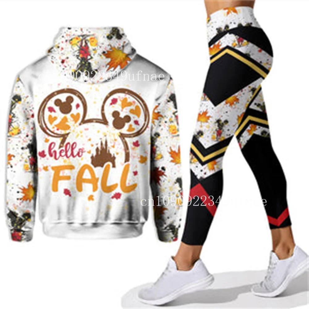 Minnie Mickey 3D Hoodie Leggings Set Women Disney Minnie Mickey Mouse Yoga Pants Sweatpants Fashion Casual Leggings Sportswear