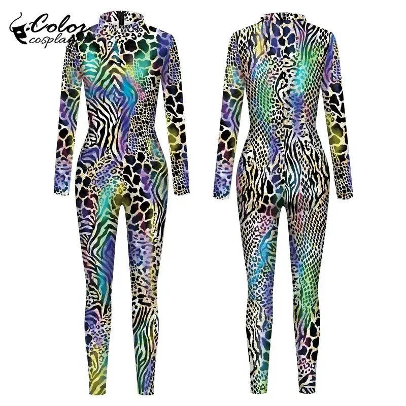 Colore Cosplayer Spandex Tuta Catsuit Fashion Festival Party Costume Cosplay Serpente 3D Animale Stampato Zentai Tute Outfit