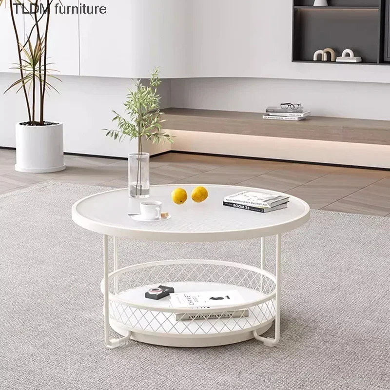 

Round White Nordic Coffee Tables Modern Design Storage Luxury Coffee Tables Space Saving Kaffee Tische Living Room Furniture