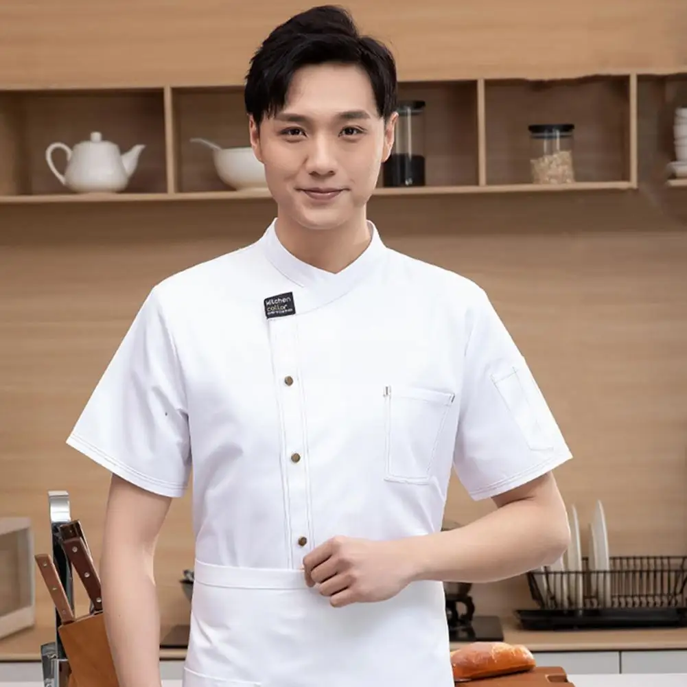 

Unisex Chef Coveralls Professional Unisex Chef Uniform with Stand Collar Short Sleeves for Restaurant Bakery Staff for Comfort