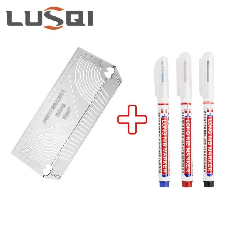 

LUSQI Stainless Steel Pipe Marker Saddle-Shaped Angle Scribing Set With 3 Long-Tip Woodworking Marking Pens