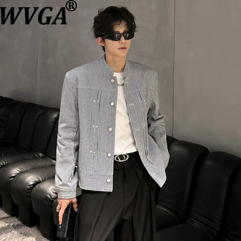 

WVGA Spring Autumn New Man Tide Shoulder Padded Trendy Pearl Stand Collar Jackets Niche Chic Casual Long Sleeve Coats Ins W15094