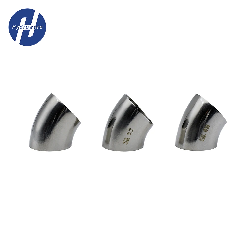 OD 19mm/25mm/32mm/38mm/45mm/51mm/63mm/76mm/102mm SS304/316 Stainless Steel Sanitary Welding 45 Degree Elbow Pipe Fitting