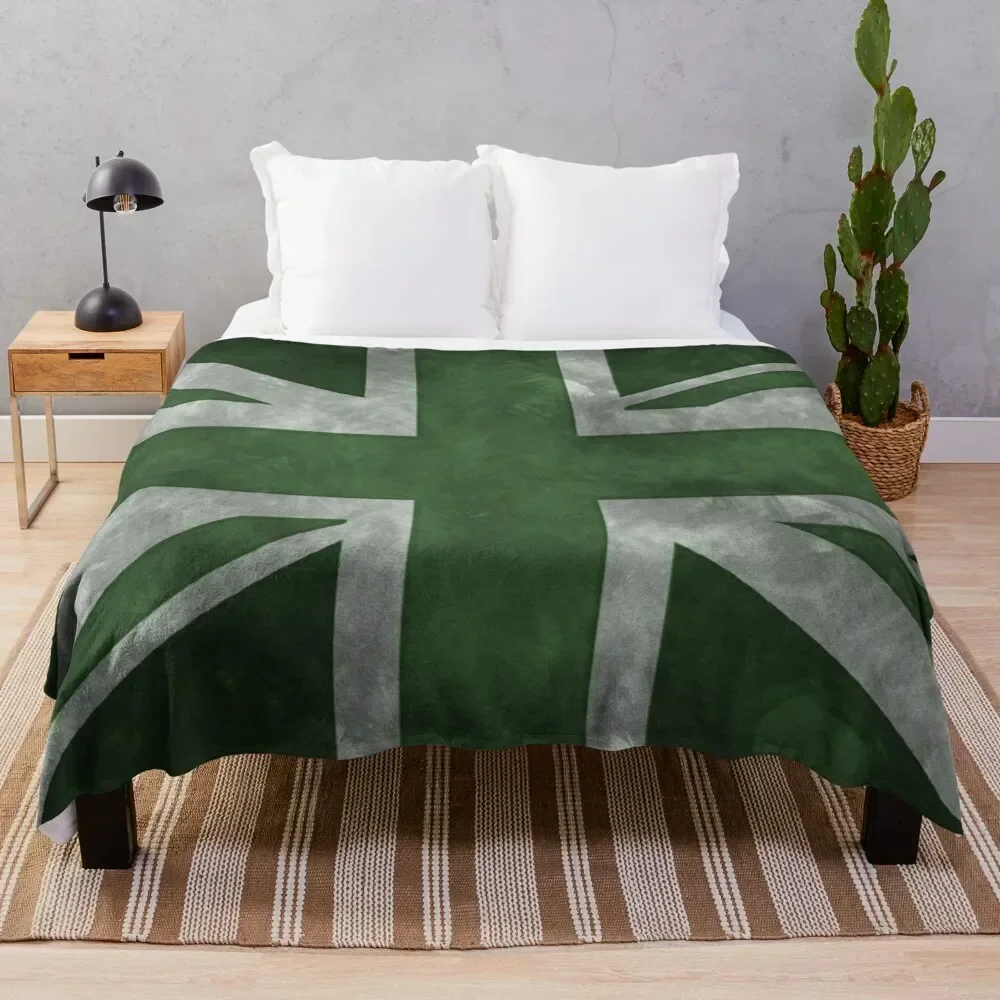 

Green Distressed Union Jack Throw Blanket decorative For Sofa Thin Retros Blankets Single Extra Large Throw Shaggy Blankets