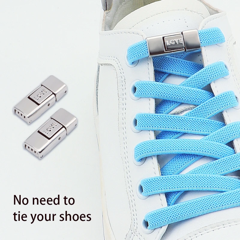 8mm Wide Elastic Shoelaces No-Tie Love Lock Flat Design for Kids & Adults Sneaker Accessory Tennis Shoe Laces