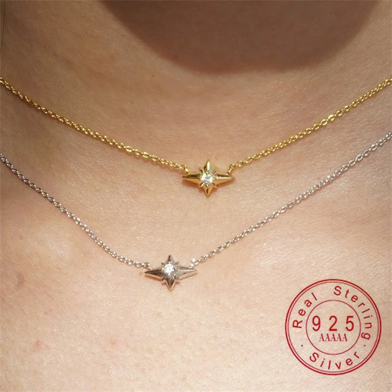 

Серебряное колье 925 пробы с позолотой 18K, изящный кулон-звезда с фианитами, минималистичное гипоаллергенное украшение для женщин