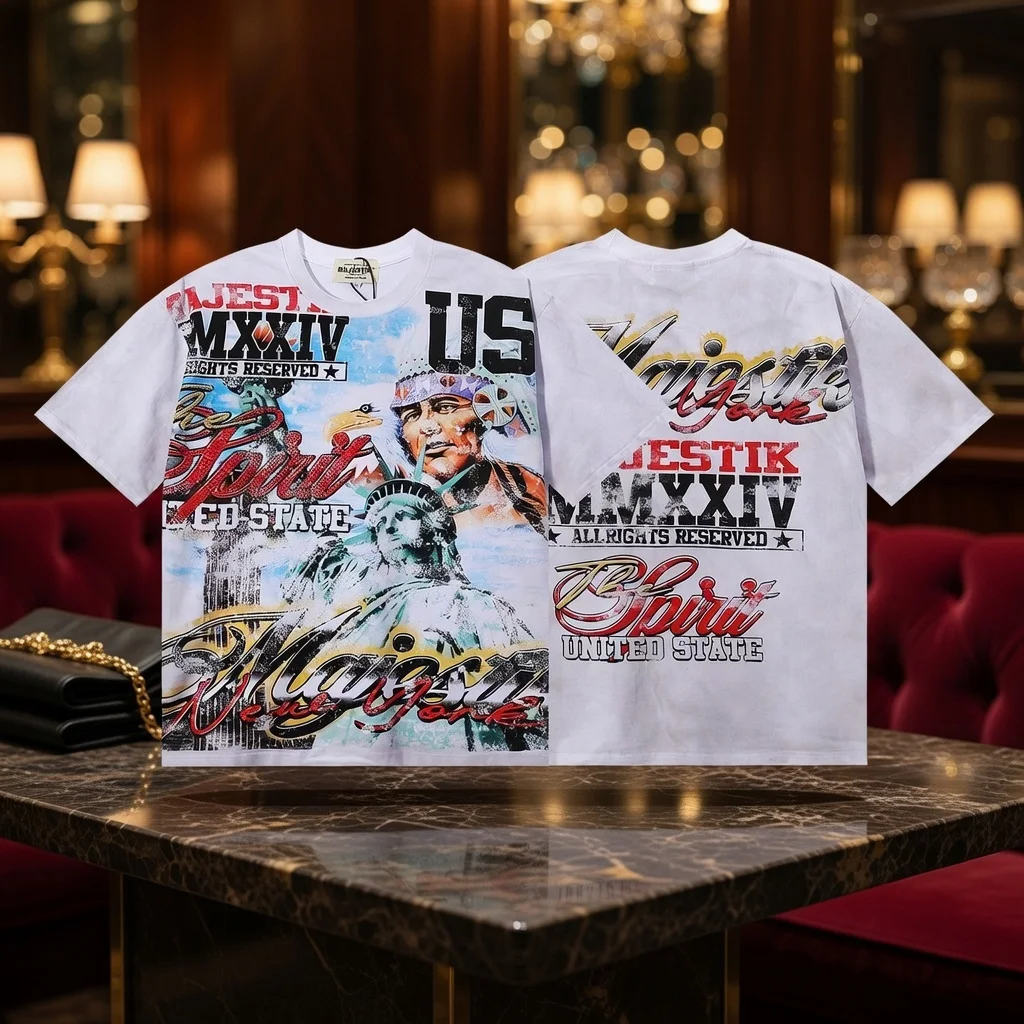 

Majestik The World Dogg Graphic US Spirit Native Chief Liberty Print Oversized Tee Spring Summer Unisex 2026 New Arrival