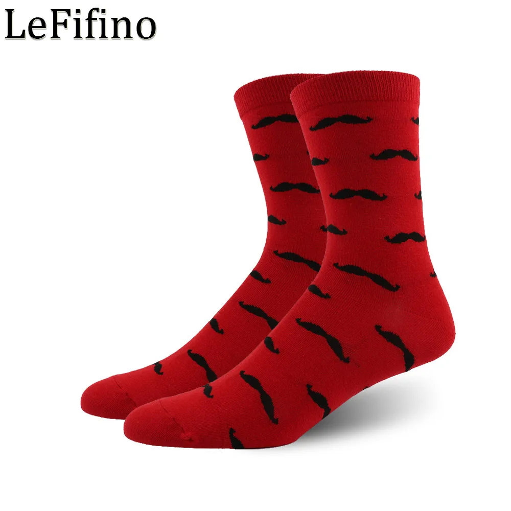 LeFifino Happy Men\'s Socks Funny Mens Dress Socks Novelty Moustache Pattern Long Socks Red Blue Gray White Yellow Beard Le01929