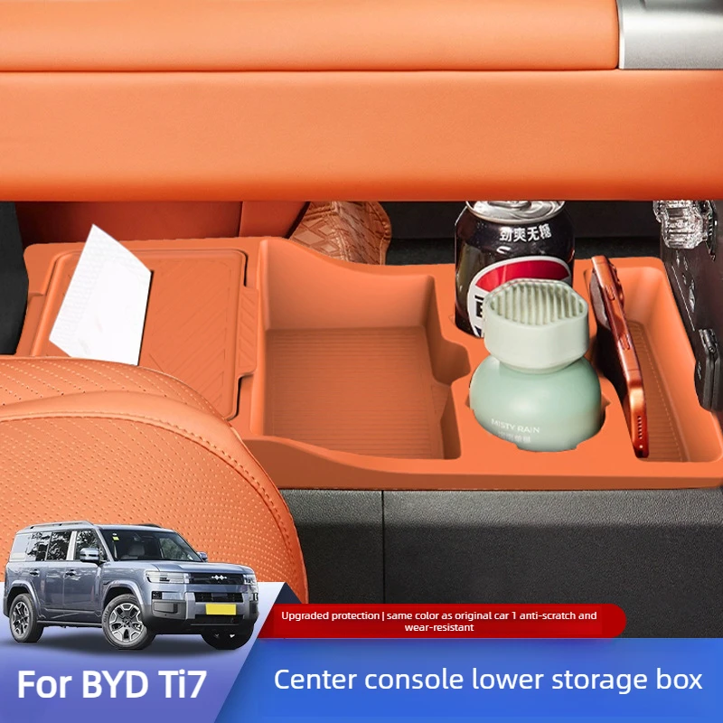For BYD Ti7 Central Control Lower Storage Box Silicone Double-layer Partition Storage Tray Waterproof Car Interior Accessories