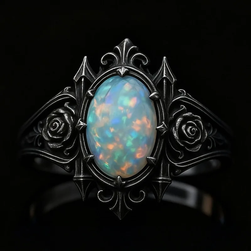 European and American new fashion rose-shaped colored treasure inlaid with personalized retro women's ring