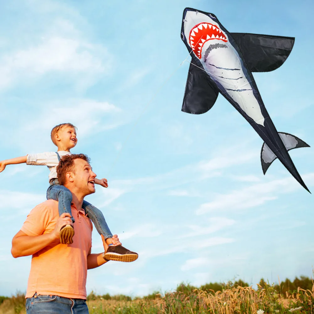Large Shark Shaped Kite Easy To Fly Primary Stunt Kite with Wire Board Marine Animal Kite Enhance Coordination for Boys Girls
