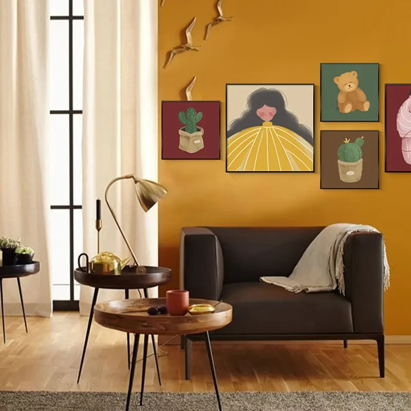 Modern Minimalist Living Room Wall Art Canvas Painting Retro Style Sofa Background Decor Abstract Geometric Print Home