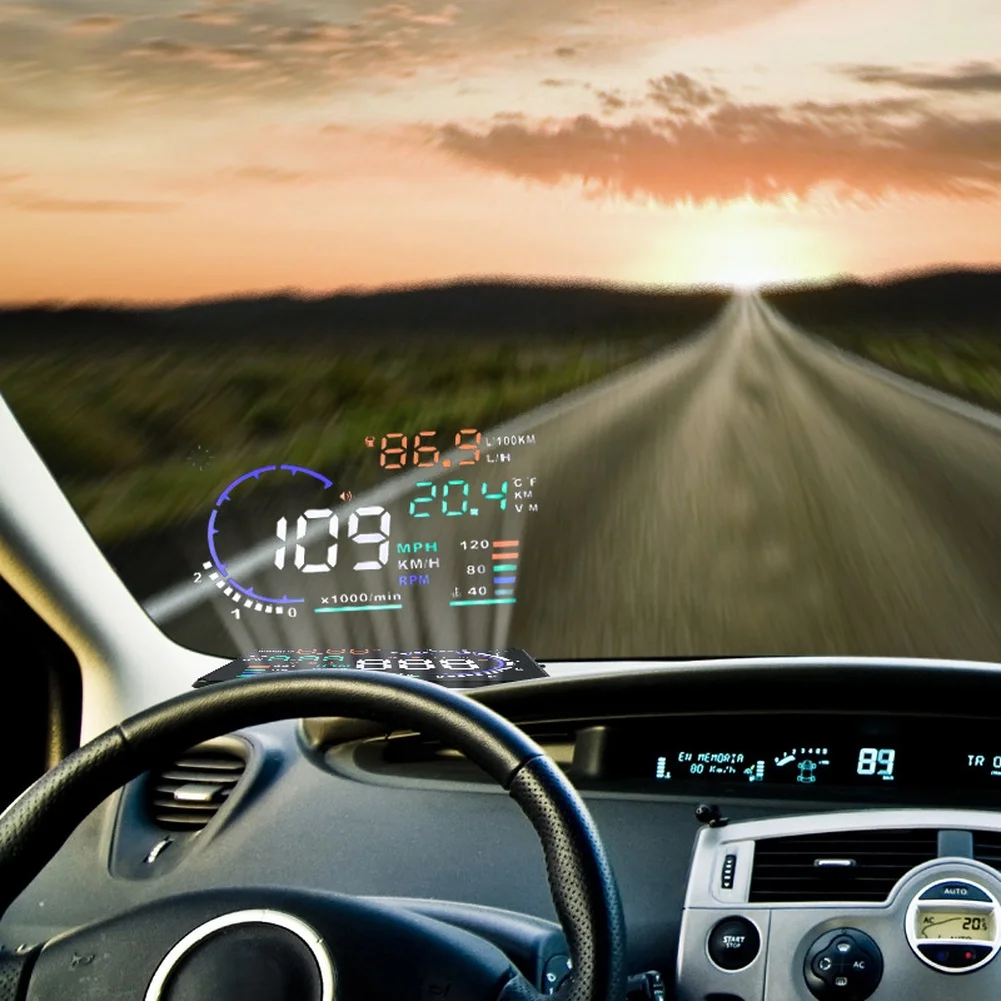 Hud Display for Car OBD2 Speed RPM Water Temperature Voltage Fuel Economy Real Data High Resolution Screen Compact Size