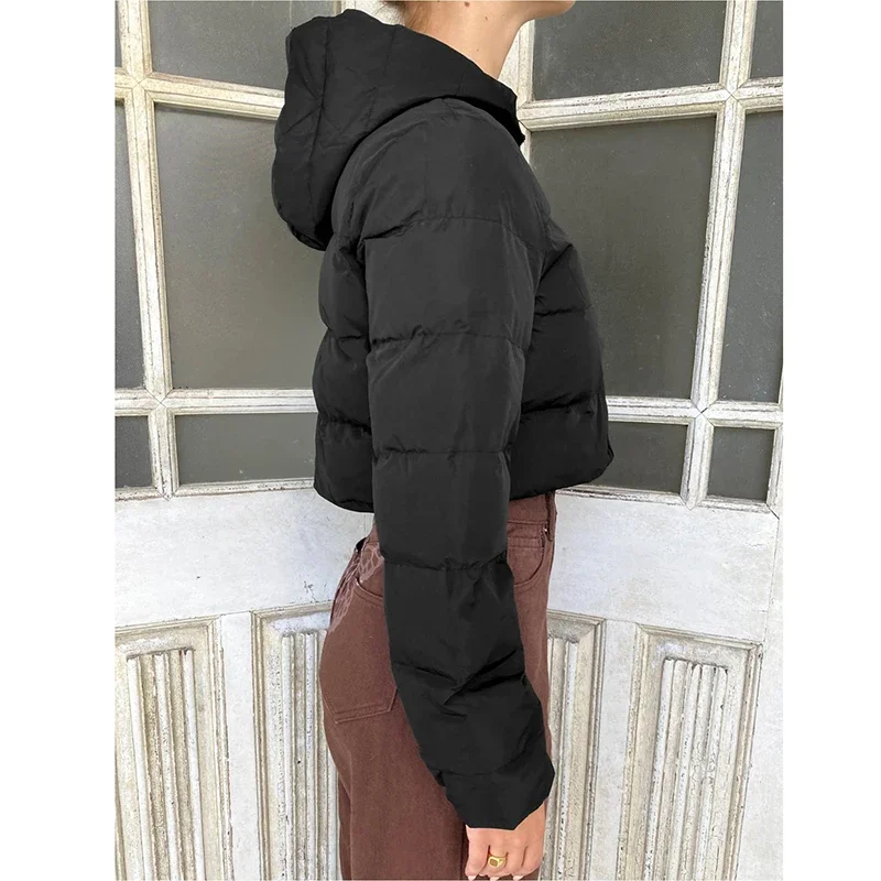 Women Outerwear Warm Long Sleeve Zipper Cropped Jacket Coat Solid Short Jacket Autumn Winter Female Puffer Parkas Jacket Mujer