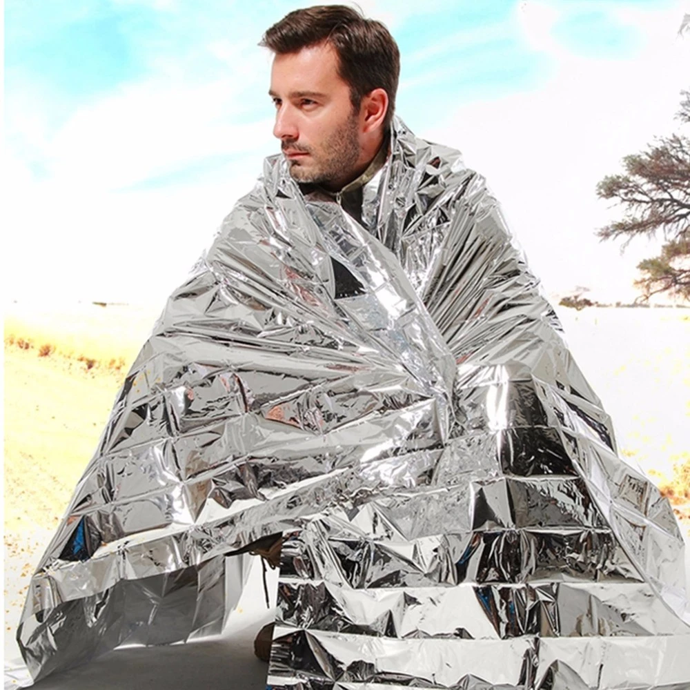 

Emergency Thermal Blanket Poncho - Waterproof Windproof Reusable for Camping Hiking First Aid Survival Outdoor Gear
