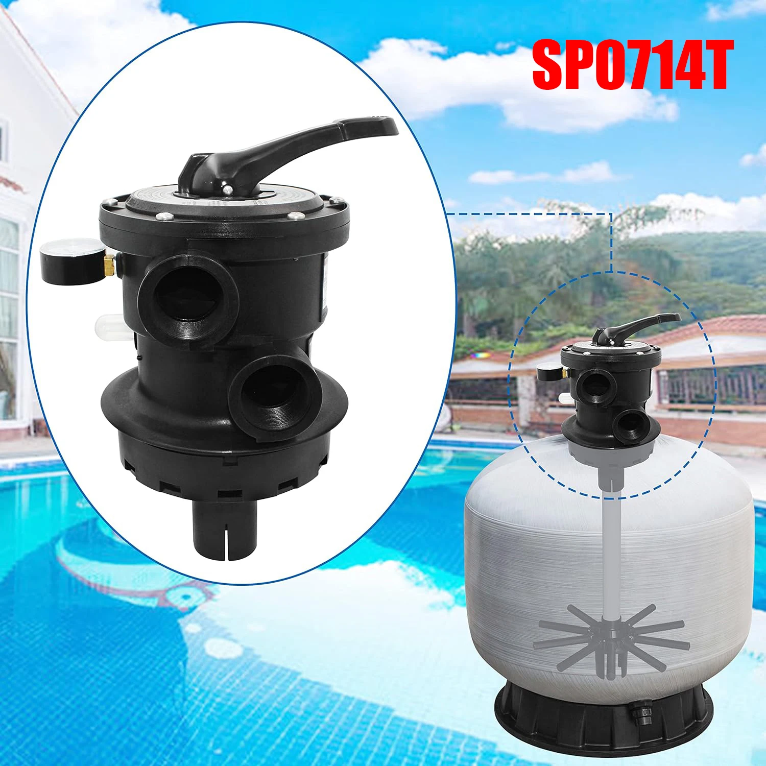 

TM Replace Part for SP0714T VariFlo Top-Mount Multiport Valve Compatible with Hayward Above-Ground Pro- or VL Series Sand Filter