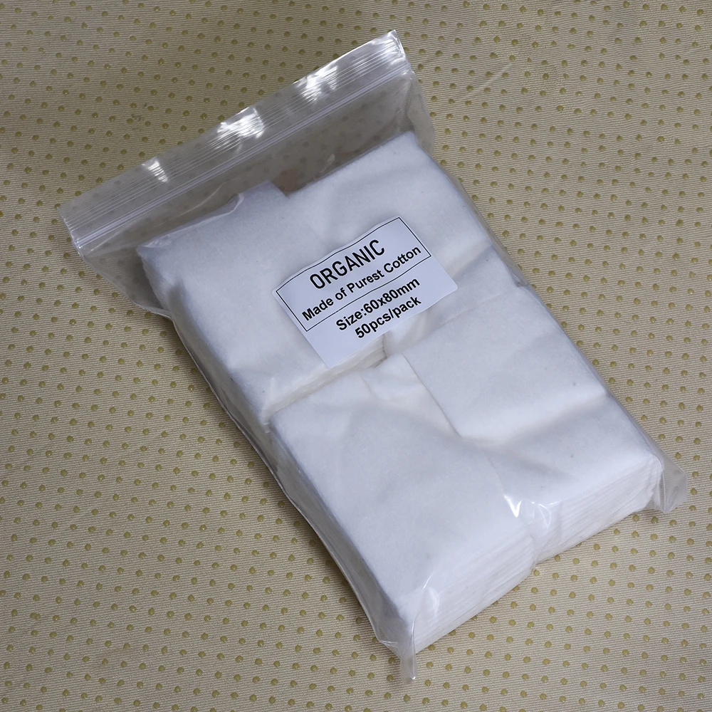Japanese Organic 100% Cotton Soft Pad 50/100 sheets 60x80mm Unbleached Repacked Cotton