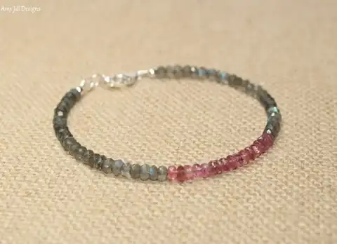 Pink Tourmaline and Labradorite Bracelet, Pink Tournmaline Jewelry, Gemstone Bracelet, October Birthstone