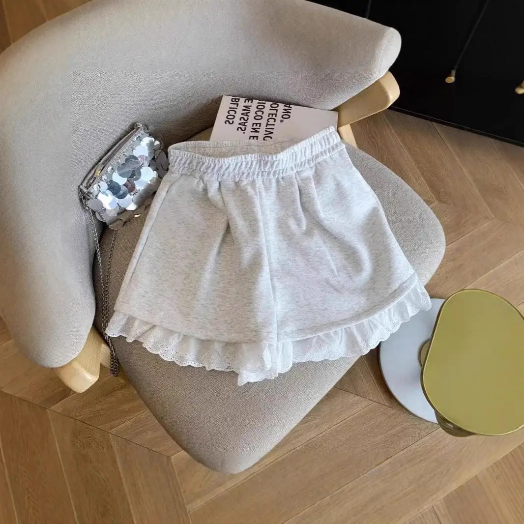 

Повседневные свободные широкие брюки с кружевной отделкой в стиле пэчворк и высокой талией для похудения, новинка 2025, женские брюки с эластичной резинкой на талии