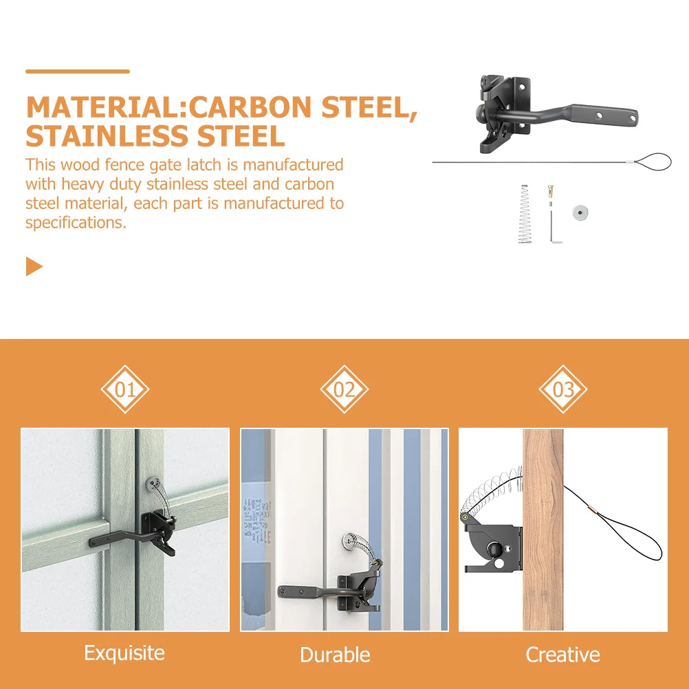 1Set Self-Locking Gate Latch Heavy Duty Spring Loaded Lock Gate Handle for Wood Metal Vinyl Fences Backyard Orchard