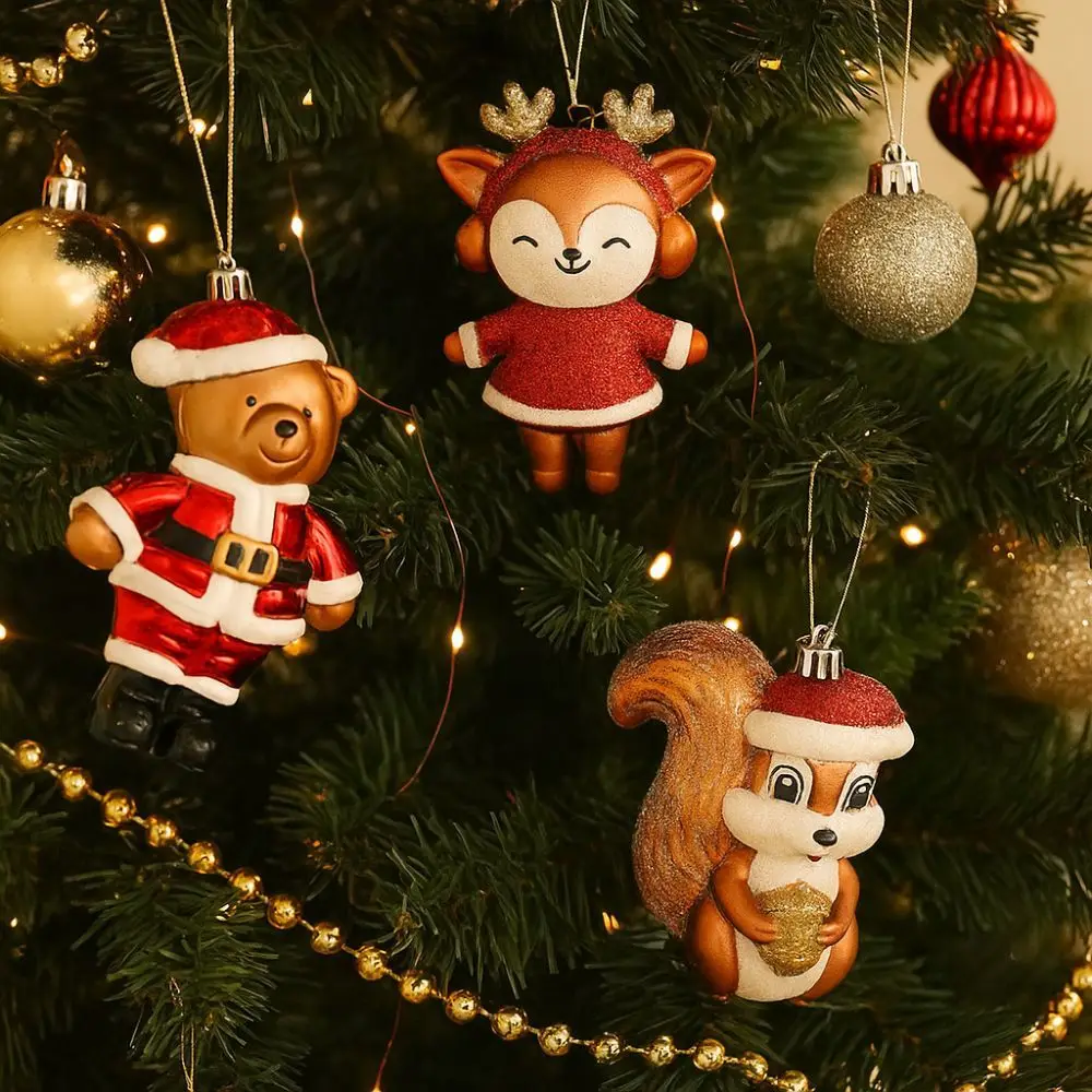 

Gold Christmas Tree Pendant Matte Finish Cartoon Little Bear Squirrel Ornament Christmas House Shimmering
