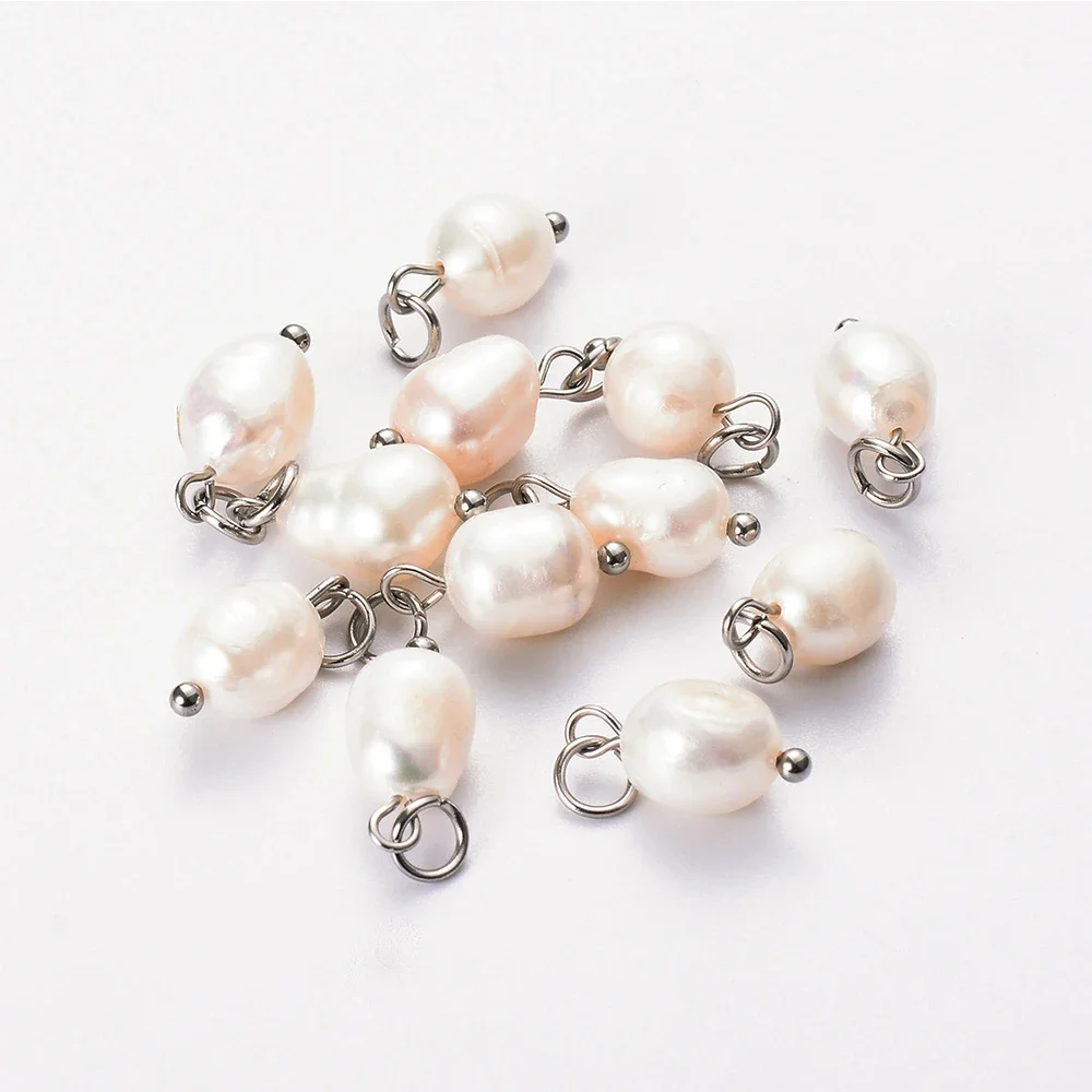 10Pcs Stainless Steel Needle Irregular Freshwater Pearls Charms for DIY Necklace Bracelet Jewelry Making
