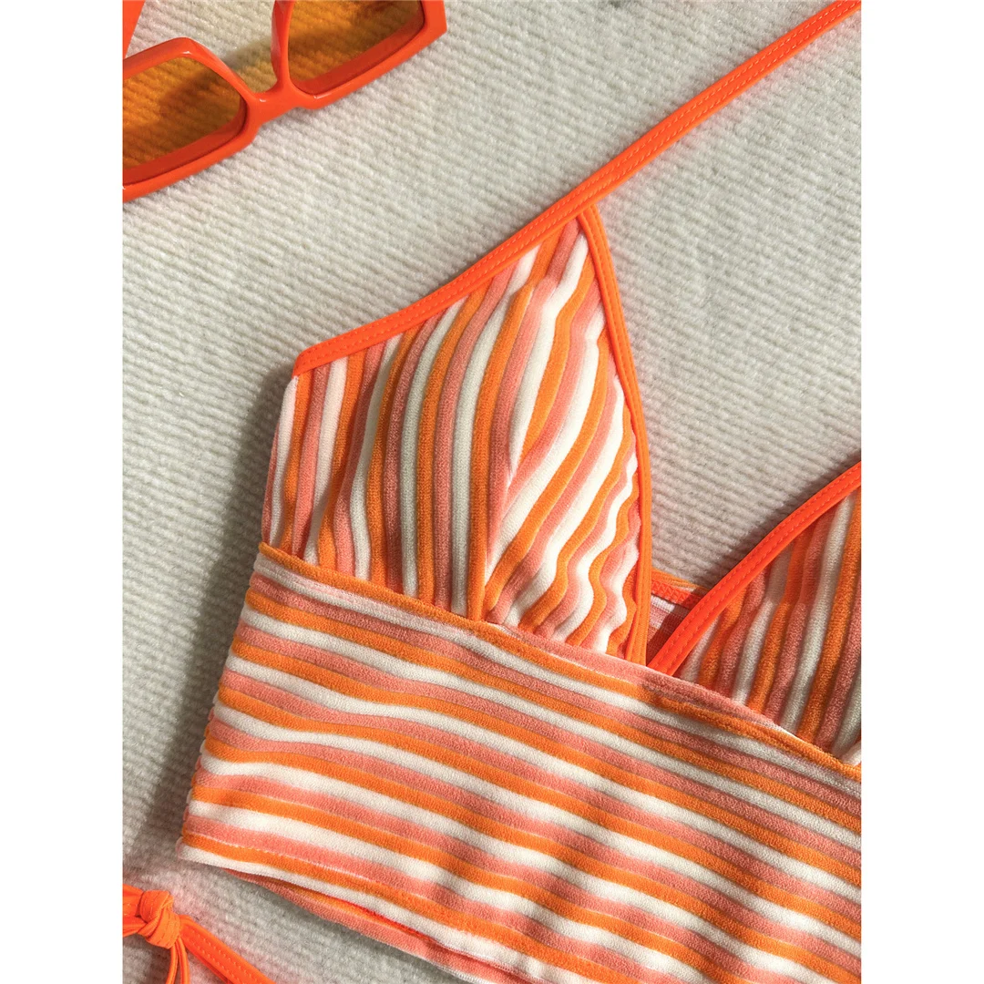 Gestreifter Tankini mit V-Ausschnitt, Damen-Bikini, zweiteiliger Badeanzug, gepolsterter Badeanzug, Badebekleidung, V8385 – Detail 4