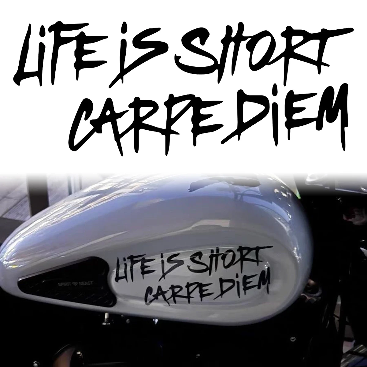 LIFE IS SHORT CARPE DIEM Text Car Stickers Decor Motorcycle Auto Body Windshield Fuel Tank Moto Helmet Decals Accessories