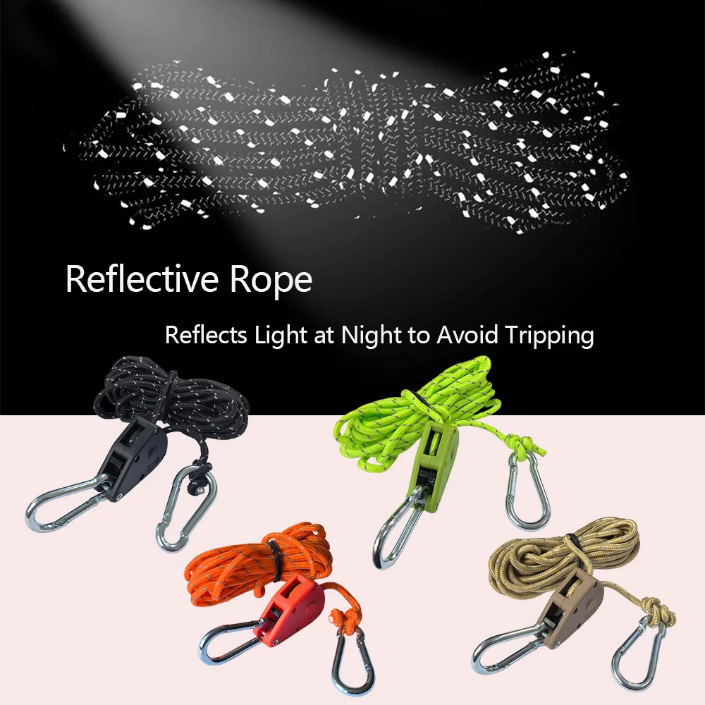 2/4/6pcs Reflective Wind Rope Camping Tent Rope Tie Down Fastener Fixed Buckle Pulley Tensioner Ratchet Hangers Awning Outdoor