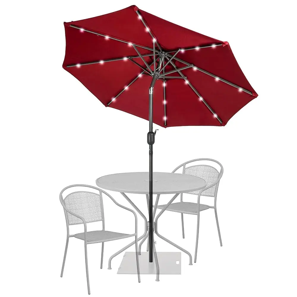 

7 Ft Solar-Powered 24 Led Lighted Patio Umbrella With Crank & Push Button Tilt For Garden, Deck, Backyard, Pool, 8 Ribs (Red)