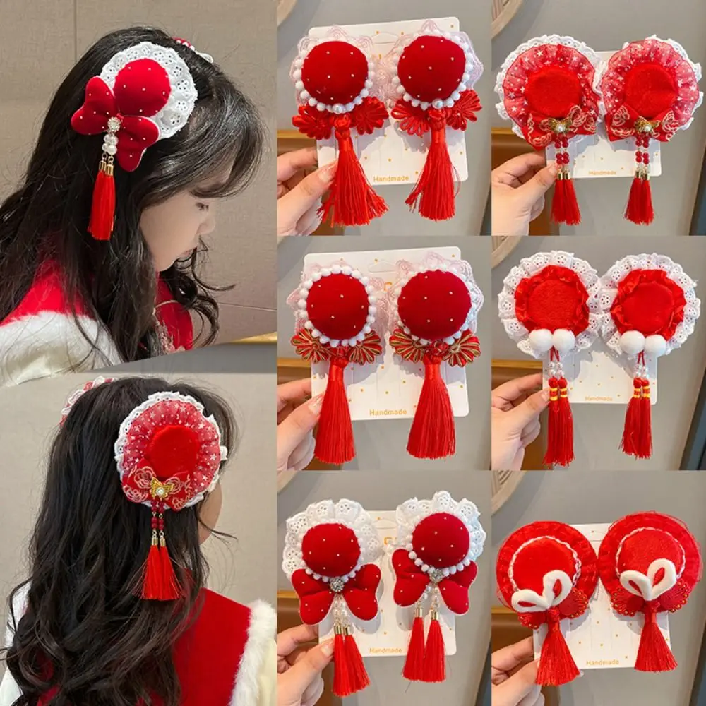 

Tassel Children Red Hairpin Dragon Year Chinese knot Chinese New Year Headwear Girl Hair Accessories Flower Bow Hair Clip Girls