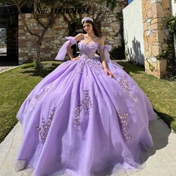 EVLAST Customized Lavender Quinceanera Dress Ball Gown Lace Applique Beaded Crystal Corset Sweet 16 Vestidos De XV 15 Anos SQ72