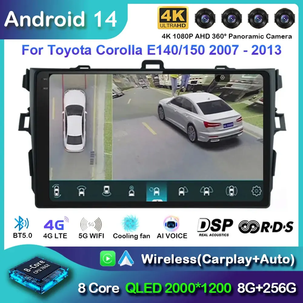 

Android 14 Carplay Car Radio For Toyota Corolla E140 E150 2006 - 2013 Navigation Multimedia GPS Player Stereo WiFi+4G video 2DIN