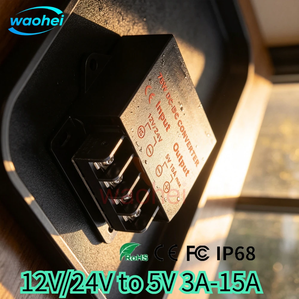 12V/24V to 5V 5A 15AMP 3A 10A 24V to 5V 12V to 5V 15A Voltage Regulator Car Step Down Reducer DC Converter for Car CE ROHS