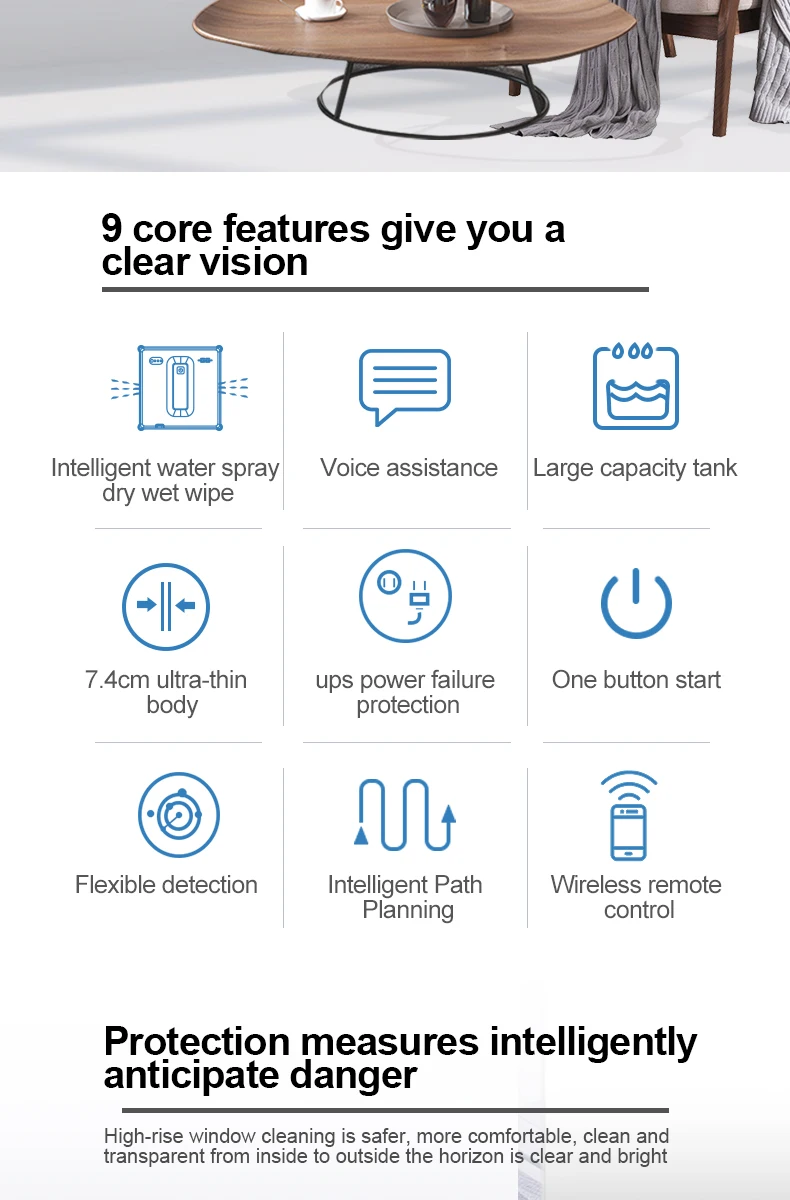 PuRuiKai Robot Electric Automatic Window Cleaning Robotic Vacuum Cleaner, with APP Remote Control, Two-way Automatic Spray