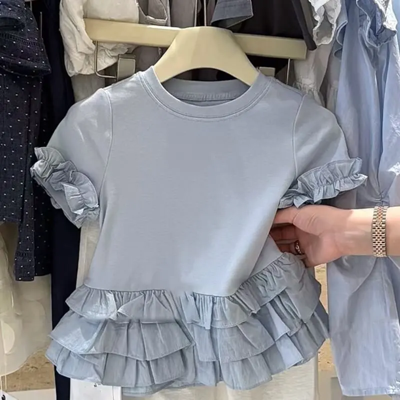 2026 Summer New Girls Unique and Pretty Niche Fashion Childrens Baby Summer Short Sleeve Top and Pants Set