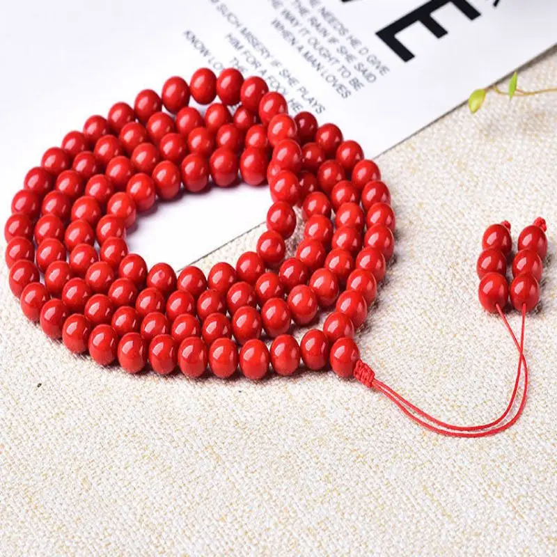 Handmade 6MM red vermilion beads 108 bracelet necklace Relief Charm Buddhist Teens Fragrant Yoga Mala Prayer Party Men