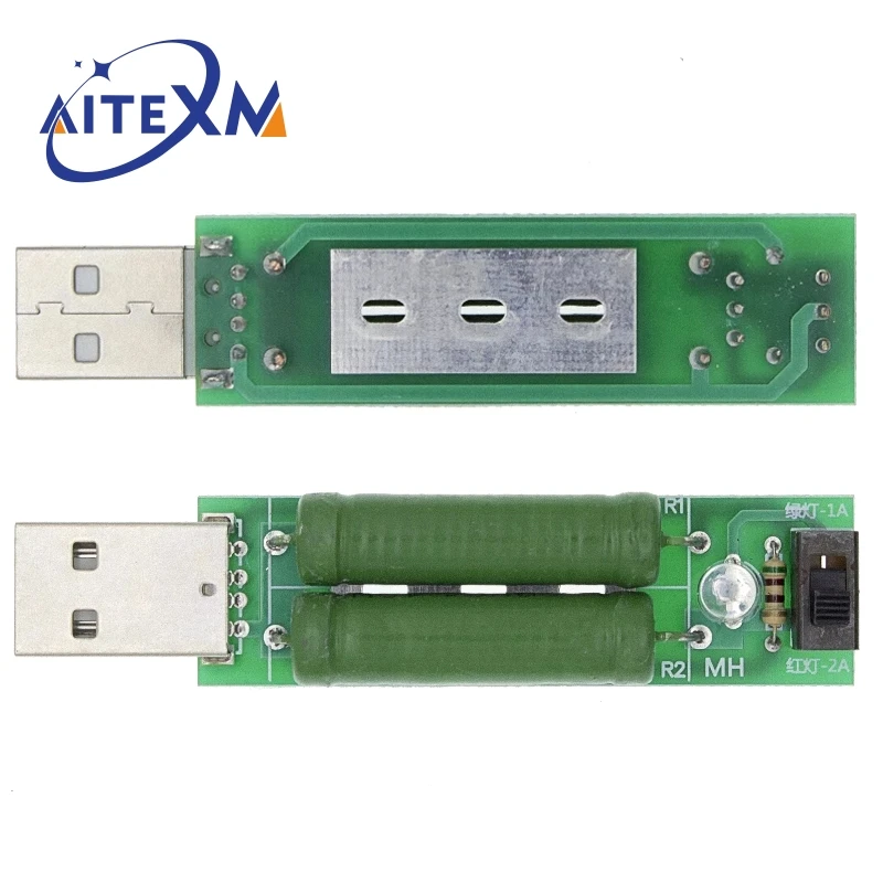 USB Port Mini Discharge Load Resistor Digital Current Voltage Meter Tester 2A/1A With Switch 1A Green Led / 2A Red Led