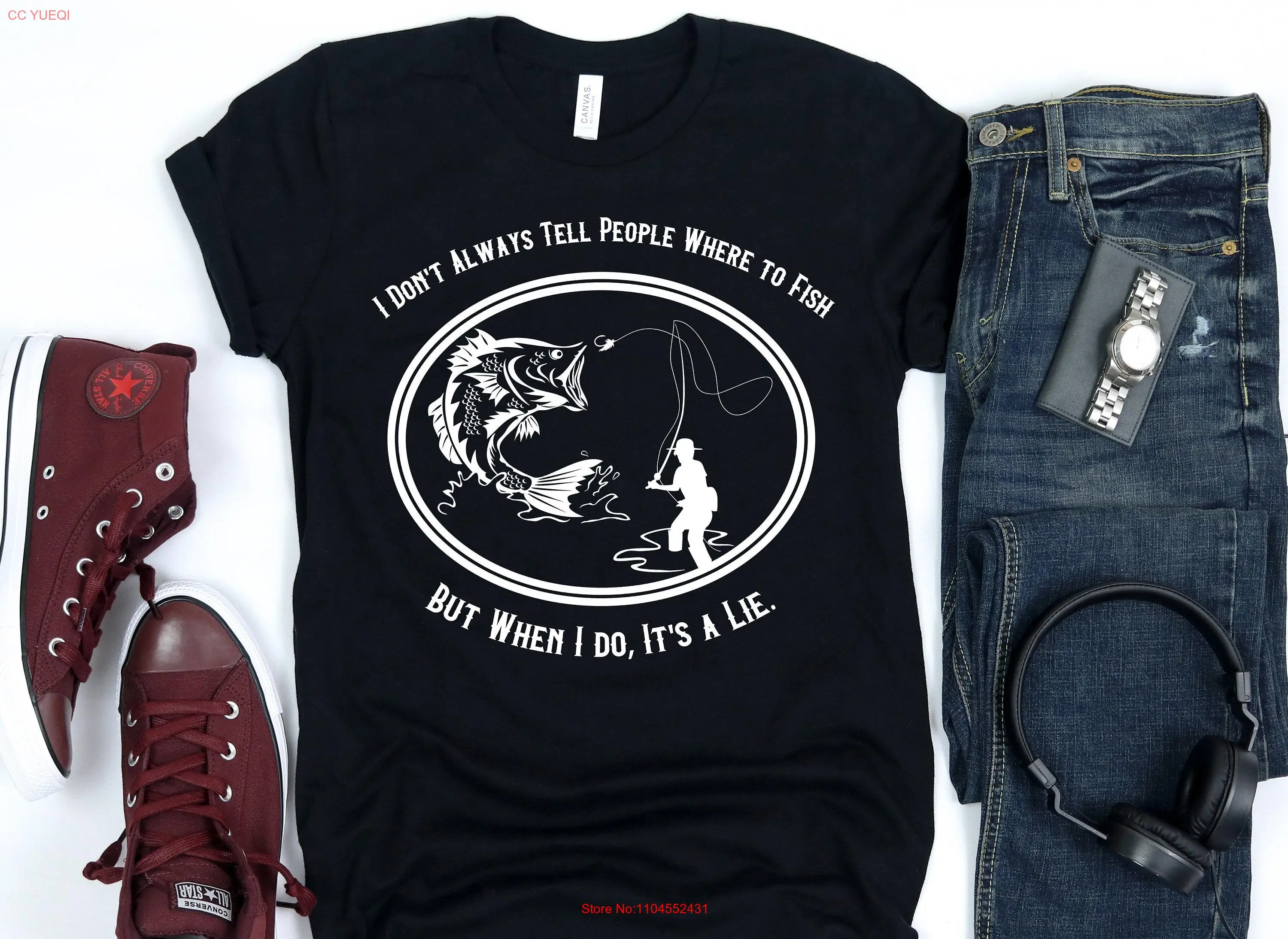 חולצת דייג מצחיקה לדייג בחוץ לבעל מאשתו לגברים עם דג מעופף בשרוולים ארוכים או קצרים