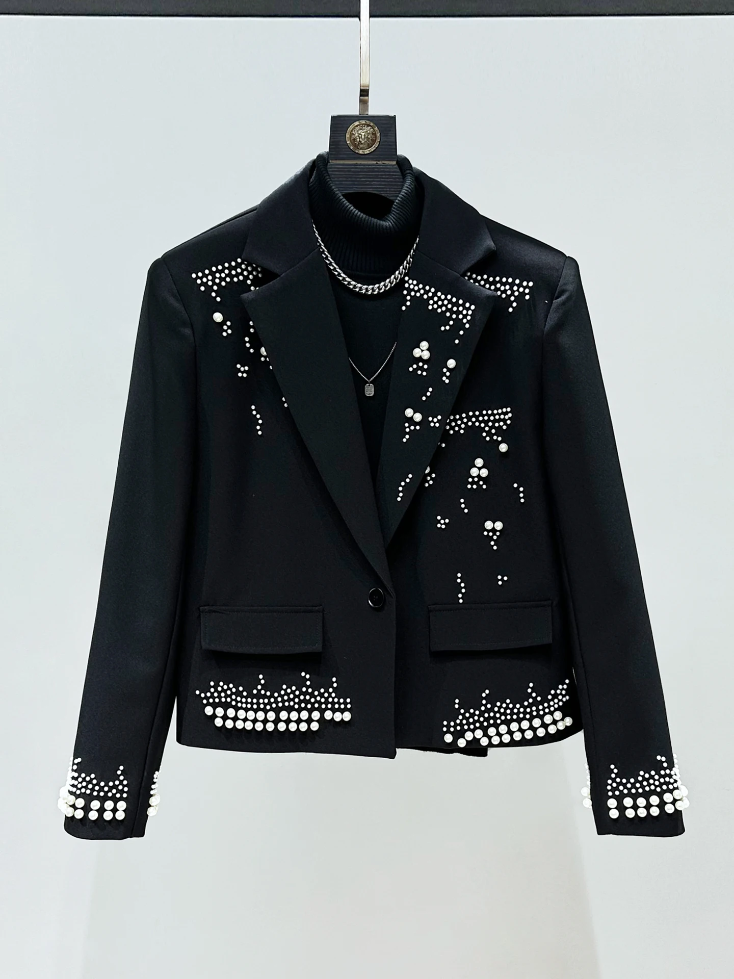 

Original Heavy Bead Pearl Men's ort Suit Jaet Trendy Design Casual Lightweight Spring Autumn Season Faionable Outerwear