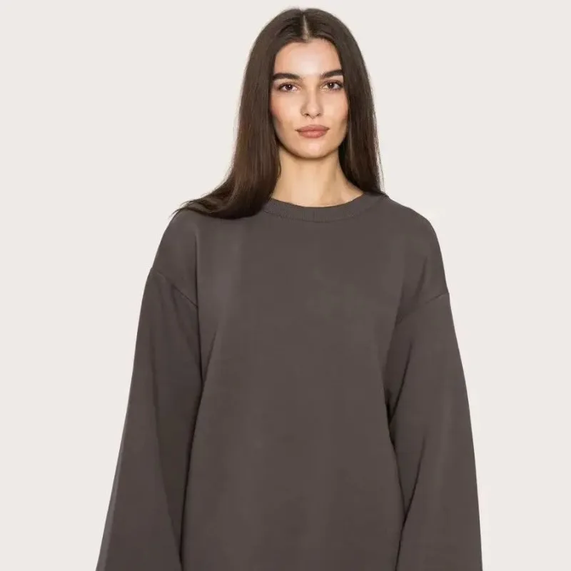 

2026 Spring New European Simple Design All-match Oversized Sweatshirt Women Tshirts Thin Loose Long Sleeve Outerwear Tshirts Top