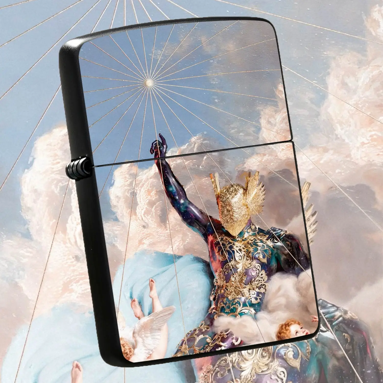 Retro Art Celestial Themed Decorative Lighter Gilded Fantasy Figure Illustration Design Portable Igniter Ideal For Gifting Friends Partnersdaily Travel Camping Multi-Scene Practical Ritual Item A Humorous And Interesting Lighter