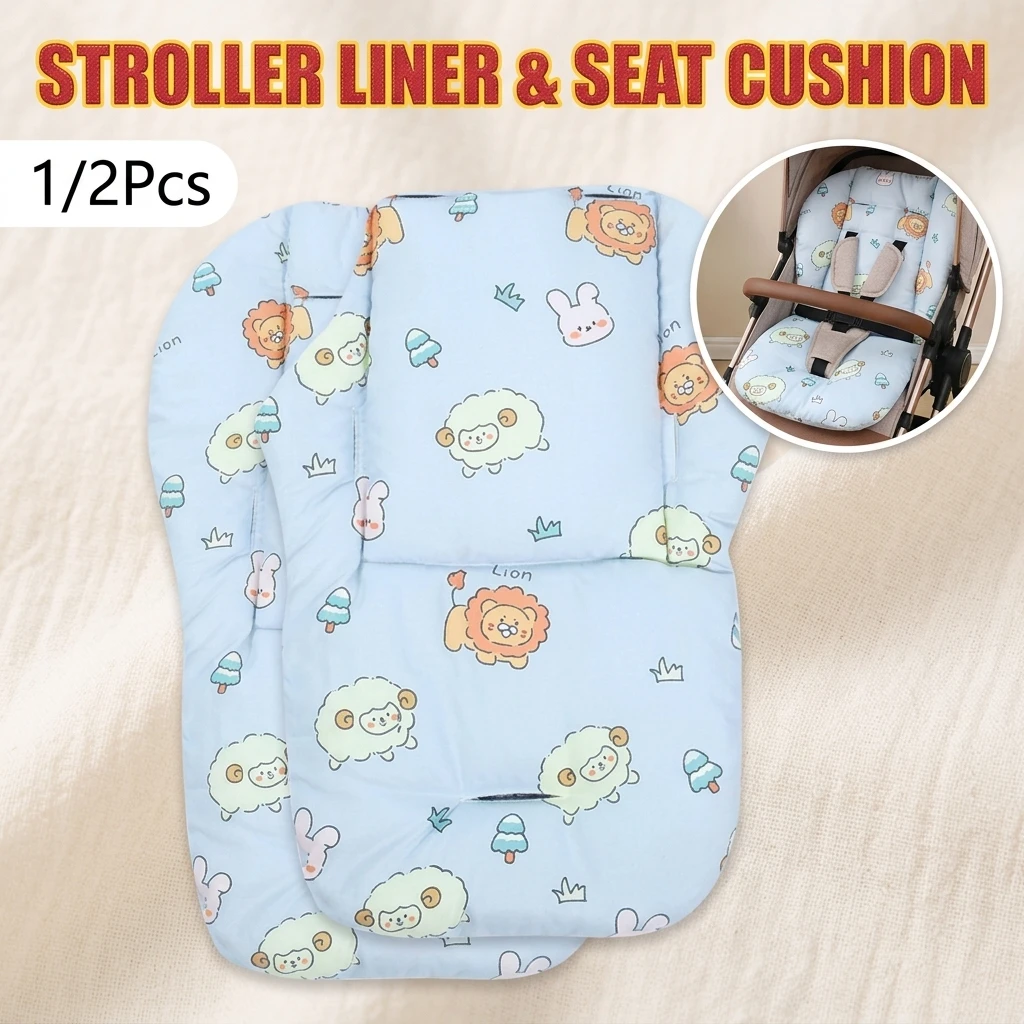 1/2Pcs Pram Buggy Stroller Cushion Cartoon Pattern Stroller Accessories & Baby Stroller Seat Pad Universal for All Seasons