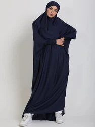 One-piece Prayer Dress Muslim Women Hooded Abaya Smocking Sleeve Islamic Clothing Dubai Saudi Black Robe Turkish Modesty