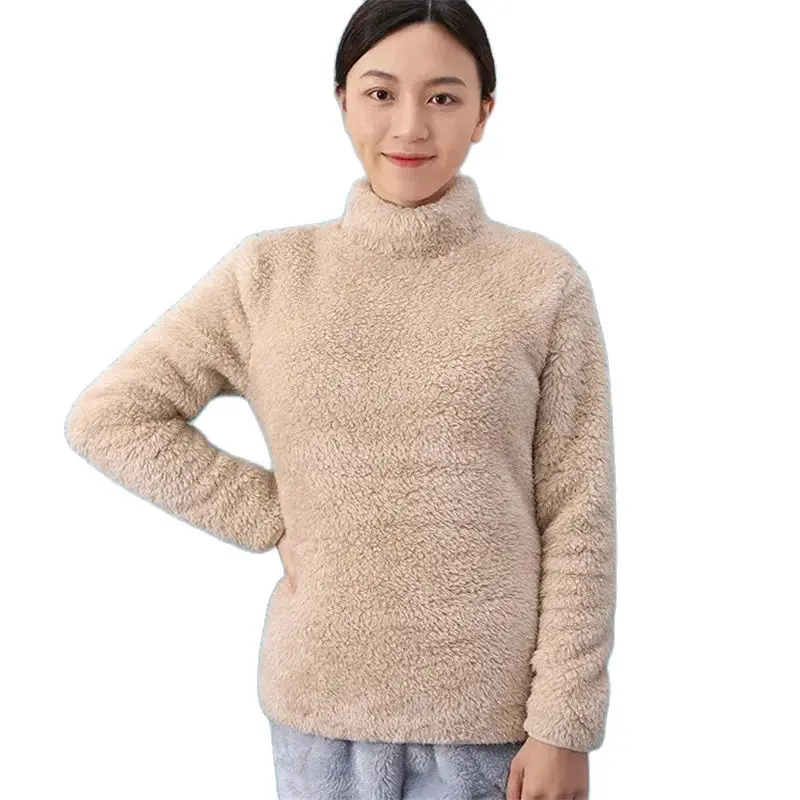 Thickened Double-Sided Coral Fleece Warm Home Clothes Jacket Women Round Neck Pullover Autumn And Winter Clothes Flannel