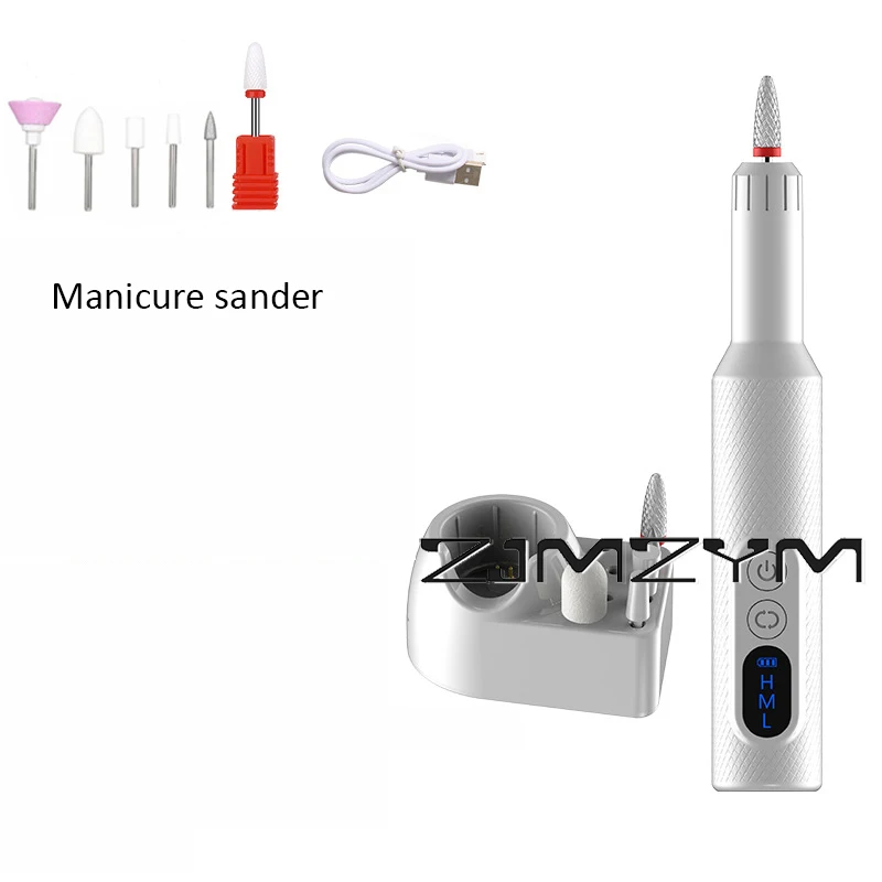 1.8W Manicure Sander Electric Nail Drill Nail Sander with Charging Base Nail Trimming Gel Remover Nail Set Nail Art Tools