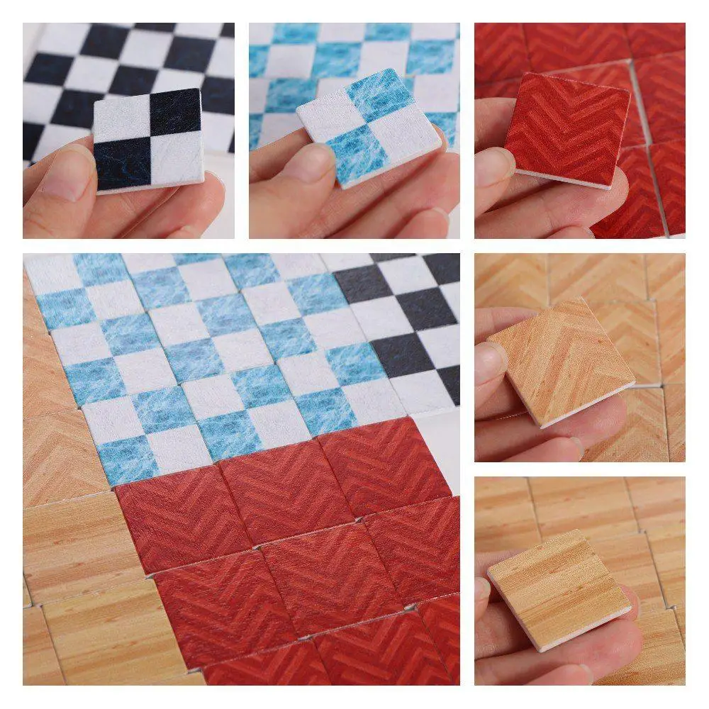 9pcs/set Pretend Play 1:6/1:12 Doll House Furniture Square Doll House Accessories Miniature Ceramic Tile Wood Block