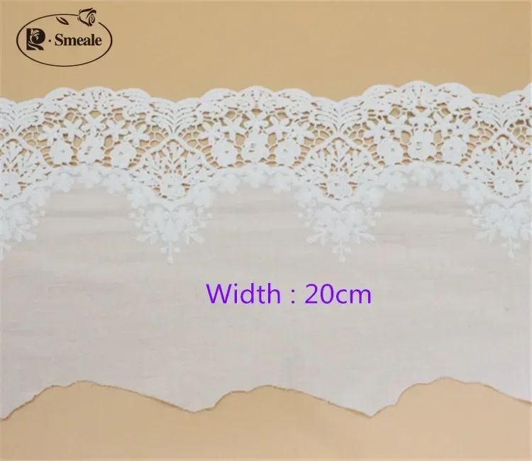 Beige and White100 % Cotton Embroidered Lace Fabrics, Women\'s Clothing, DIY Lace Trim, RS1689, 3Yards/Lot