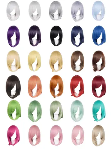 40cm Medium Basic Anime Cosplay Wig Bang Blond  Black White Red Pink Green Brown Gold Blue Heat Resistant Synthetic Hair Wigs